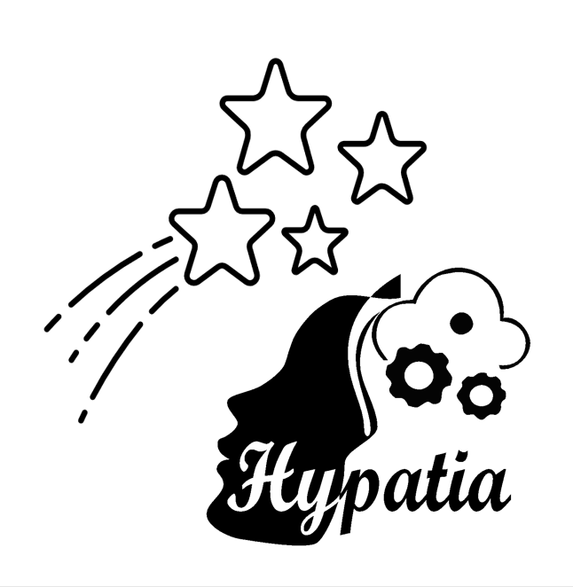 Hypatia female profile with shooting stars